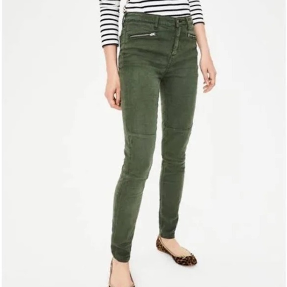 Boden Biker Super Skinny Dark Green Zipper Detail Jeans Women's Size 8R